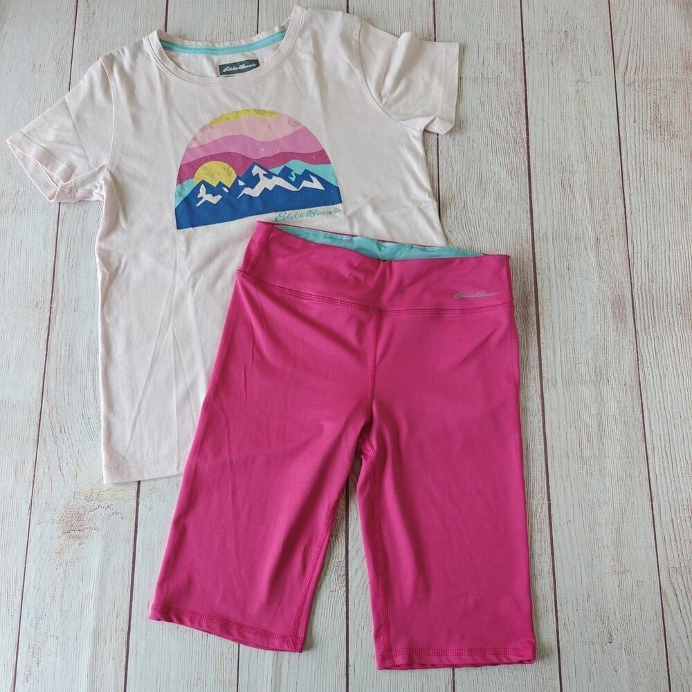Eddie Bauer pink graphic tee & capri legging set sz L (14/16)